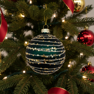 Boules de Noël en verre vert profond de 8 cm avec paillettes et motifs peints, forme ronde, à suspendre, <span class=keywords><strong>Bola</strong></span> de Navidad - Product Image 3