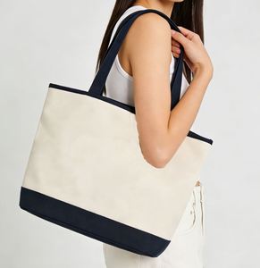 Sac fourre-tout en toile de coton moyen avec logo personnalisé et poignées en corde pour la promotion des courses au supermarché et à l'épicerie - Product Image 1