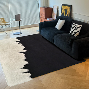 Tappeto Moderno Minimalista Fatto a Mano in Acrilico Bianco e Nero, Design Unico e <span class=keywords><strong>Texture</strong></span> Morbida, Tappeto Tuftato a Mano per Camera da Letto e Soggiorno - Product Image 2