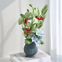 Arrangement en pot d'orchidée Cymbidium artificielle, fausse orchidée, fleur d'hortensia, bonsaï pour la décoration de table à la maison