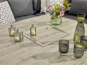 Dark Grey Rattan Set Corner with Square Firepit <b>Table</b> and 2 <b>Benches</b> Modular Sectional Juhui-23102701 Rattan <b>Garden</b> Furniture - Product Image 2