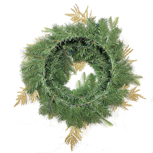 Guirlande <span class=keywords><strong>de</strong></span> Noël en PVC <span class=keywords><strong>de</strong></span> 24 pouces <span class=keywords><strong>avec</strong></span> des aiguilles <span class=keywords><strong>de</strong></span> pin mélangées, anneau en PE au bas, ornements en <span class=keywords><strong>laine</strong></span> tricotée, boule, ruban doré, pompons - Product Image 6
