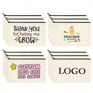 Bolsa de Maquillaje de Lona con Logotipo Personalizado, Bolsa de Viaje de Algodón para Maquillaje para Mujer, Impresión Personalizada, Bolsa de Viaje con Cierre para Cosméticos - Product Image 1