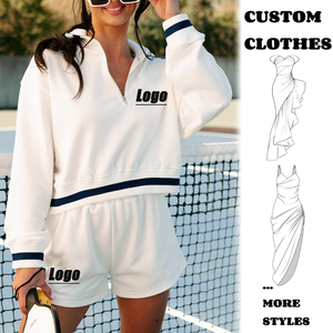 Logo personnalisé <span class=keywords><strong>Sweat</strong></span>-shirt décontracté <span class=keywords><strong>Sweat</strong></span>-shirt en éponge française à capuche et jupe pour femmes Ensemble 2 pièces - Product Image 2