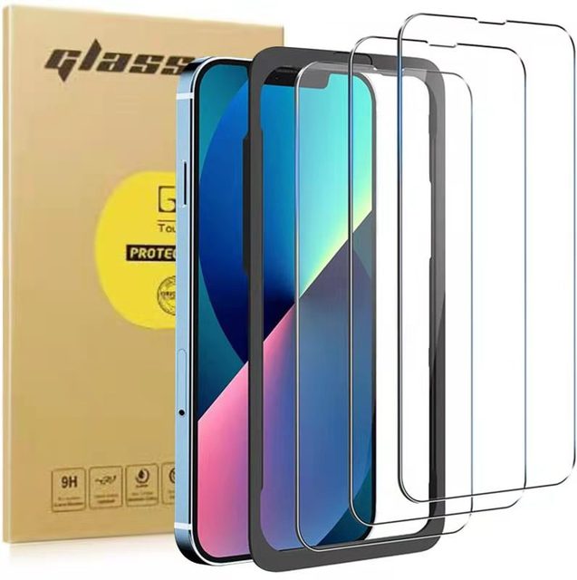 3 Pack 9H Hardness Tempered Glass Screen Protector with Alignment for iPhone 14 13 12 11 Pro Max X XS XR