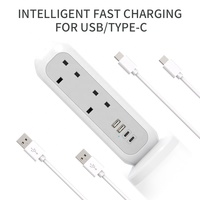 Worldplug Power Strip Tower UK Prise de câble d'extension électrique avec ports USB