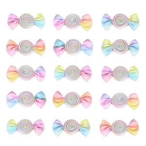 New Macaron Rainbow Gradient Lollipop <b>Bow</b> Hair <b>Clips</b> Cute Girls Side Bang Barrettes Kids Candy Hair Accessories - Product Image 3