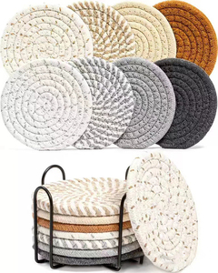 Wholesale 8-Piece Cotton Woven Absorbent Set <b>Drink</b> <b>Coasters</b> with Holder <b>for</b> Home Decor Tabletop - Product Image 1