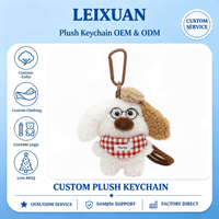 Porte-clés en peluche chiot mignon avec lunettes, doux et moelleux, avec bandana à carreaux rouges, breloque de sac, pendentif en peluche de dessin animé, décoration de sac à dos, cadeau