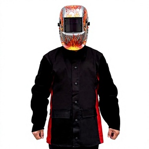 Veste de soudeur en cuir noir et rouge, anti-chaleur, coupe régulière, vêtements de sécurité pour atelier et usine - Product Image 4