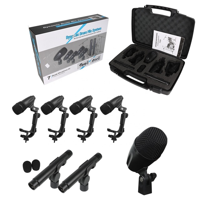 DS7 Professional 7-Piece Drum Microphone Set Metal Wired Bass Drum Microphone for Stage Performance for Vocal Usage