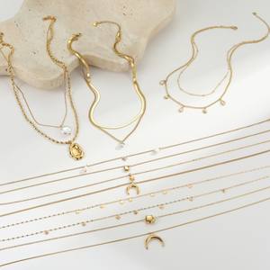 Elegantes Collares de Joyería Fina con Perlas en Forma de Lágrima de Varias Capas con Baño de Oro de 18k, Collares con Colgante de Estrella y Luna de Acero Inoxidable para Mujer - Product Image 1