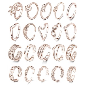Juego de 20 Anillos de Dedo Ajustables para Mujer, Estilo Europeo Americano, Chapados <span class=keywords><strong>en</strong></span> Oro, Plata, Diseño Geométrico Simple, SKIITOW ZY25345 - Product Image 3