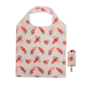 Stock Promotion Advertising 190T Polyester Lightweight Folding Shopping Bag Reusable Supermarket Foldable Tote Bag