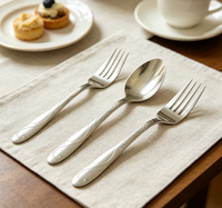 Lot de Couverts de Service en Acier Inoxydable 410 Poli Miroir, Légers et Durables, Argentés, pour Buffets et Événements