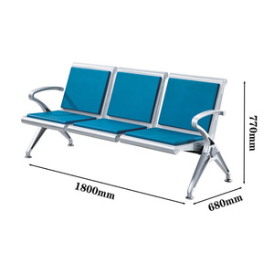 Sillas de espera Bao Xian, fila de 3 asientos, cuero azul con reposabrazos para hospitales, clínicas, aeropuertos y estaciones. - Product Image 4