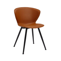 Chaise de salle à manger rembourrée en plastique avec pieds en métal noir, coque ergonomique, design moderne et contemporain pour la maison et la cuisine