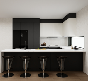 <span class=keywords><strong>Cuisine</strong></span> modulaire haut de gamme en forme de U, design européen sans cadre, laquée noire, avec tiroirs à fermeture douce - Product Image 1