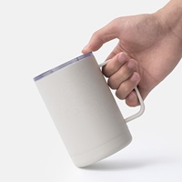 Gobelet isotherme en acier inoxydable à double paroi de 16 oz, tasse à café isolée sous vide 304, avec couvercle et poignée, capacité de 600 ml, anti-fuite, sans BPA