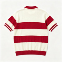 Pull personnalisé avec logo pour homme, manches courtes, col rond, tricot décontracté, rayures jacquard, polo en tricot pour homme