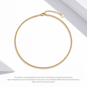 Collar de Cadena Delgada Tejida de Acero Inoxidable con Baño de Oro de 14K al Vacío, Ajustable 43+5 cm, Diseño sin Colgante - Product Image 1