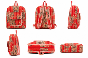 Quilted Cotton Durable Fashion Bohemian Student <b>Backpack</b> Tiger <b>Print</b> Patchwork Open Softback Detachable Curved Shoulder Straps - Product Image 2