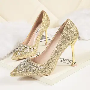 Custom Sexy Glittering Rhinestone Shoes Nightclub Show Thin Sequins Women's Single Shoes Sequined Pointed High Heel Sandals