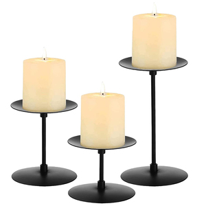 Mesa grande de Metal negro decorativo Pilar vela palo placa <span class=keywords><strong>plato</strong></span> soporte vela titular centro de mesa <span class=keywords><strong>para</strong></span> boda LED <span class=keywords><strong>velas</strong></span> de cera - Product Image 1