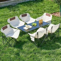 Ensemble de chaises lune d'extérieur - Table et chaises pliantes portables en acier carbone et tissu Oxford pour camping et pique-nique, style glamping