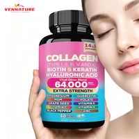 Collagène en peptides types I, II, III, V et X, biotine et kératine, 60 capsules, complément éclaircissant pour la peau pour adultes