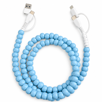 Câble de charge rapide USB 4-en-1 multi-prises bleu ciel perlé pour téléphone, accessoires de voiture, cadeau tendance, cordon Type C en gros