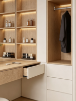 Armoire dressing XINGRUO avec coiffeuse, meubles de chambre sur mesure, blanc crème, rangement du sol au plafond
