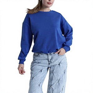 <b>Pink</b> Solid Embroidered Oversized Crew Neck <b>Sweatshirt</b> with Washed Drop-Shoulder Full Sleeve for Women Autumn Winter Wear - Product Image 1