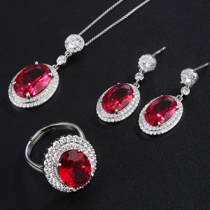 Fashion Statement Jewelry Eco-friendly Copper Oval Cut Imitation Glass Cubic Zirconia Big Red Stone <b>Ring</b> for Women - Product Image 6