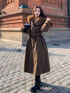 Femmes 2025 hiver nouveau Long Parka café grand col de fourrure mode patron dame Trench Coat - Product Image 2