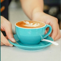 Set cangkir teh porselen Cappuccino, grosir 75ml 150ml 220ml 250ml, set cangkir teh Logo kustom cetak keramik cangkir Espresso & piring
