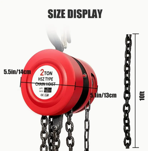 2 Ton (4400 Lbs) baja industri kerekan rantai Manual, 10ft Lift, merah, untuk gudang/bengkel/transportasi bersertifikat CE - Product Image 5