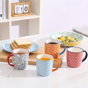 Ensemble de tasses à café en céramique de 10 oz et 12 oz, motifs colorés assortis, tasse à café en porcelaine pour cappuccino, latte, chocolat chaud, thé au lait - Product Image 2