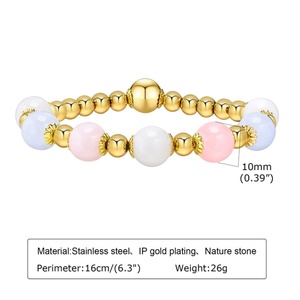 Custom Gold Plated Pearl Stainless Steel Beaded Cuff Bangles Natural Stone Women's Jewelry Casual/Sporty & Fashionable - Product Image 5