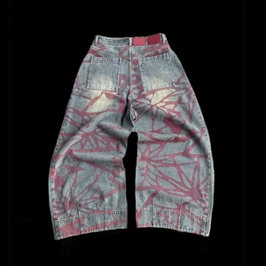 Celana Denim kaki lebar pria, celana Denim kaki lurus longgar DTG bercetak Vintage untuk lelaki - Product Image 2