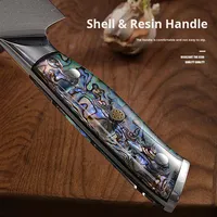 Couteaux à légumes, Santoku et à désosser professionnels en acier Damas bleu, 3 pièces, avec manches en nacre, design moderne et simple, LOGO personnalisé