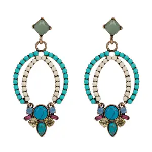 Bohemia Style Statement Earrings Antique Gold Plated Turquoise Stone And Resin Beaded Jewelry Earrings