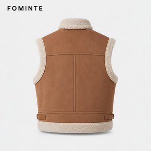Winter Good Quality <strong>Women</strong> White Leather Vest Jacket with Fur Large Lapel Warm Fluffy <strong>Sleeveless</strong> <strong>Coat</strong> in Stock Ready to Ship - Product Image 2