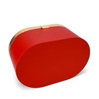 Boîte cadeau de luxe moderne en PU rouge avec serrure en métal doré, mallette de toilette ovale à poignée supérieure, grande capacité, fabriquée à la main pour mariage