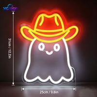 Enseigne néon LED 3D Cowboy Ghost Hat, alimentée par USB, murale, éclairage statique, décoration d'Halloween pour chambres et bars, articles spécialisés