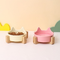Bol en céramique créatif style crème avec oreilles de chat et support, couleur unie, anti-renversement, anti-déversement, pour l'alimentation et l'eau des chats et chiens