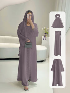Abaya Abierta para Mujeres Musulmanas, Ropa Islámica de Poliéster, Larga hasta el Suelo, Manga Larga, Jalabiya de Ramadán con Encaje - Product Image 6