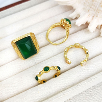 Hot Sale Produkte Grüne Jade Ringe Heilung Edelstein Natürliche Grüne Chalcedon Achat Ringe Vergoldeter Breitband Ring für Männer Geschenk