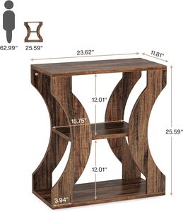 Farmhouse End <b>Table</b>, 3-Tier Narrow <b>Side</b> <b>Table</b> with <b>Storage</b> Shelves, Industrial Wood - Product Image 3