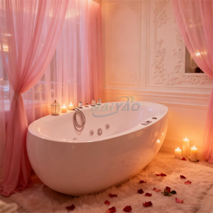 Bañera Ovalada Moderna de Acrílico, Independiente, Blanca/Negra Brillante, con Drenaje Central, Diseño Duradero para Remojar, Portátil para <span class=keywords><strong>Apartamentos</strong></span> - Product Image 3